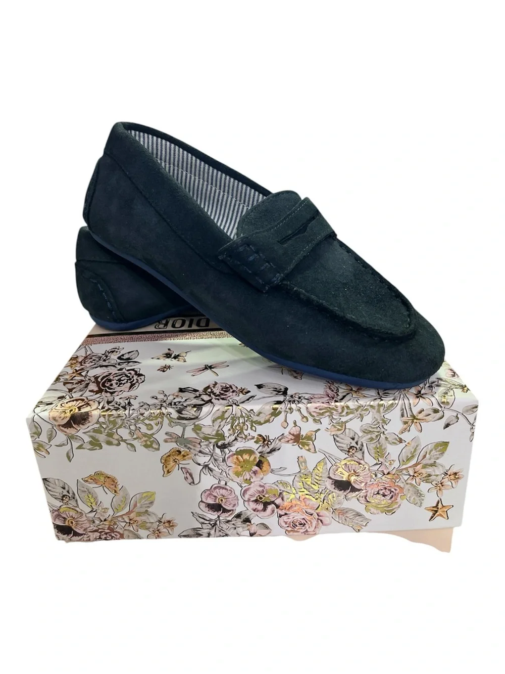 NWT Okaïdi Toddler Boys Navy Blue Suede Loafers - Size 31- French Style